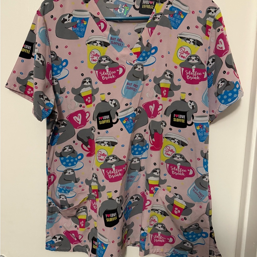 Sloth Coffee Scrub Top